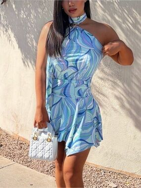 h&m blue one shoulder dress Women's Blue Draped one-shoulder dress